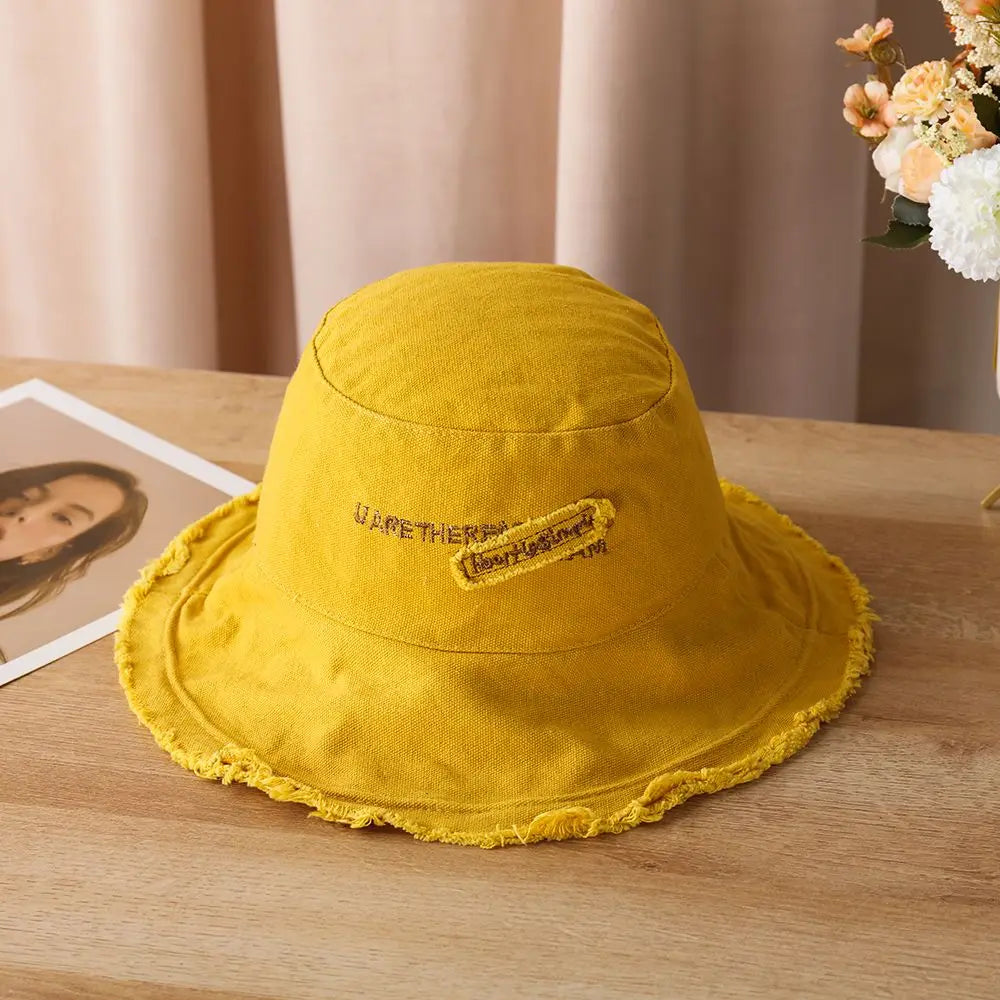 Women Outdoor Sunscreen Bucket Hat Cotton Sun Caps Fisherman Cap