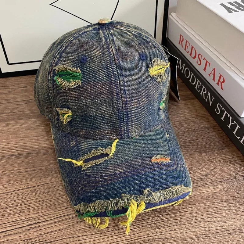 Retro Washed Denim Baseball Cap Multi Color