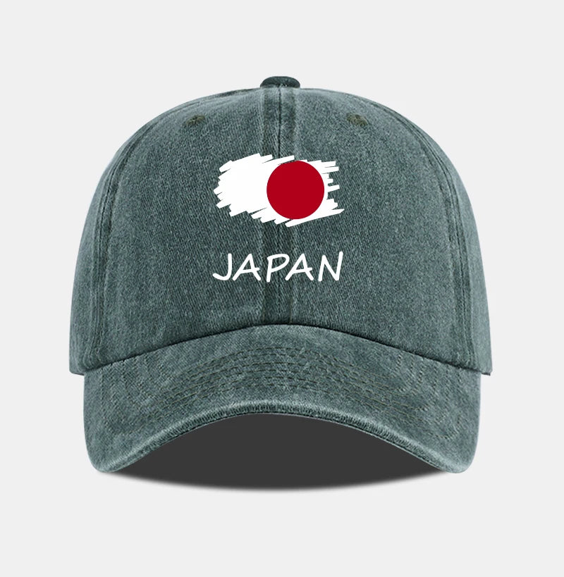 Flag Print Washed Baseball Cap Comfortable & Breathable Retro Patriotic Style Daily Commute Gift for Japan Enthusiasts