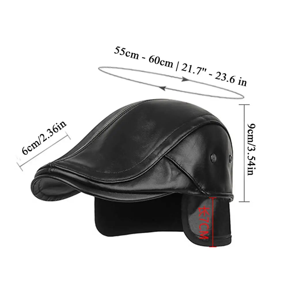 Men Retro Leather Newsboy Caps Autumn Winter Visor Beret Thicken Warm Hat