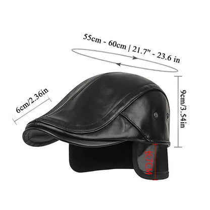 Men Retro Leather Newsboy Caps Autumn Winter Visor Beret Thicken Warm Hat