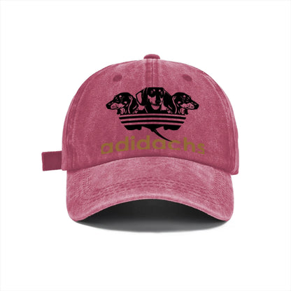 Vintage Washed Baseball Cap Unisex Distressed Snapback Hat Grey Dachshund Dog Graphic Embroidery Adjustable Dad Hat Streetwear