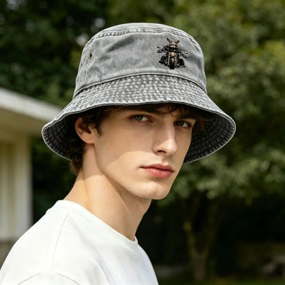 Motorcycle Riding Rabbit Bucket Hat Viscose Washed Fisherman Hat