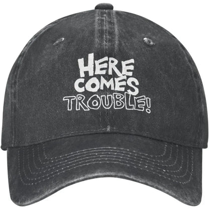 Here Comes Trouble Graphic Baseball Cap Vintage