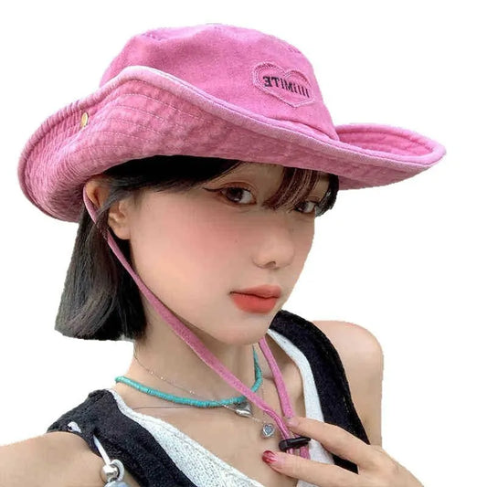 Outdoor Camping Sun Protection Sweet Pink Love Bucket Caps