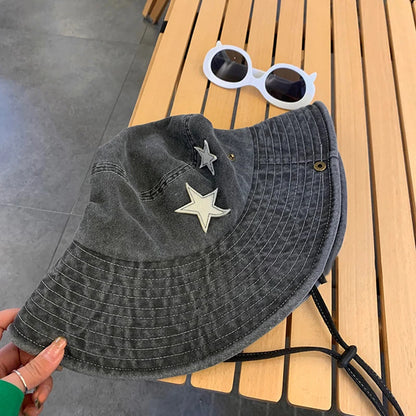 Pink Star Print Western Bucket Hat for Women