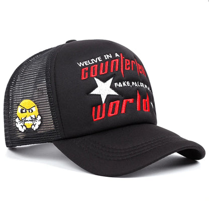Personalized Fashion Mesh Hat World Angry Expressions Embroidered Street HipHop Hat Baseball Hat