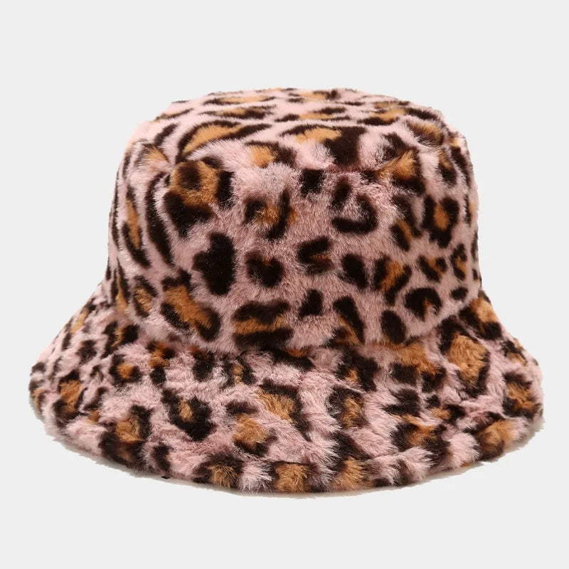 Winter Bucket Hat Women's Fashion Leopard Panama Warm Bucket Hats