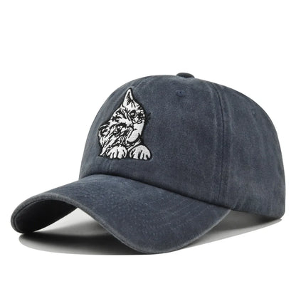 Vintage Cat Embroidery Baseball Cap