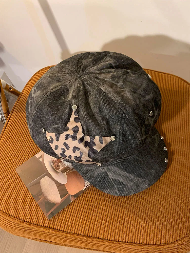 Y2k Personalized Star Sticker Rivet Design Berets Caps For Women Spring And Autumn