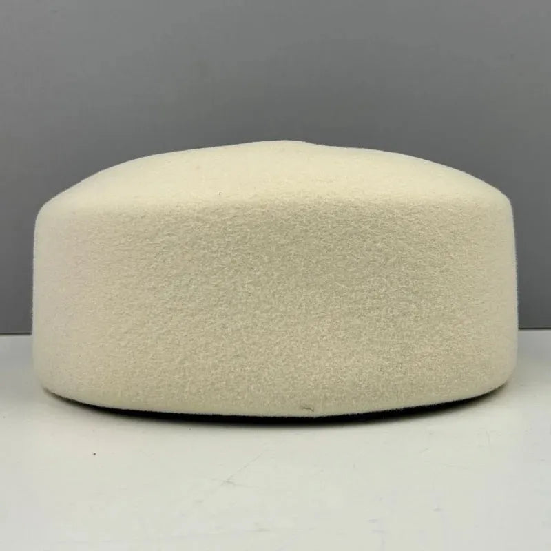 Women Wool Felt Berets Hat Vintage Hard Top Concave Top Fedoras Hats
