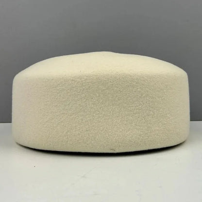 Women Wool Felt Berets Hat Vintage Hard Top Concave Top Fedoras Hats