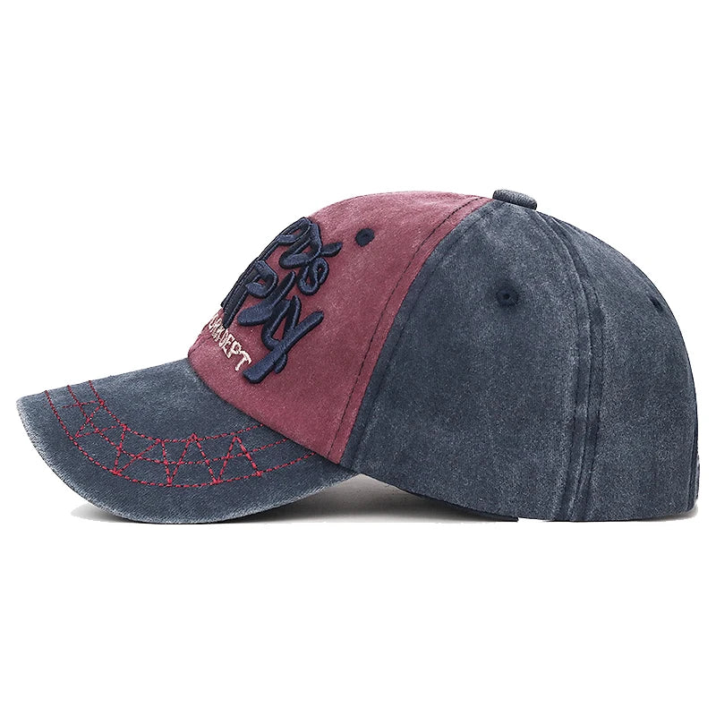 New Fashion Unisex Three-Dimensional Letter Embroidery Design Washed Distressed Craft Cotton Baseball Cap