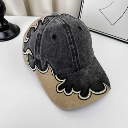 Vintage Washed Embroidery Baseball Cap Wide Brim