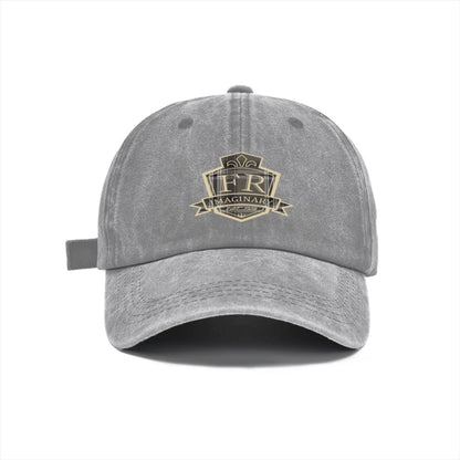 Vintage Washed Baseball Cap Unisex Distressed Snapback Hat Grey Gold Embroidered Shield Adjustable Hat