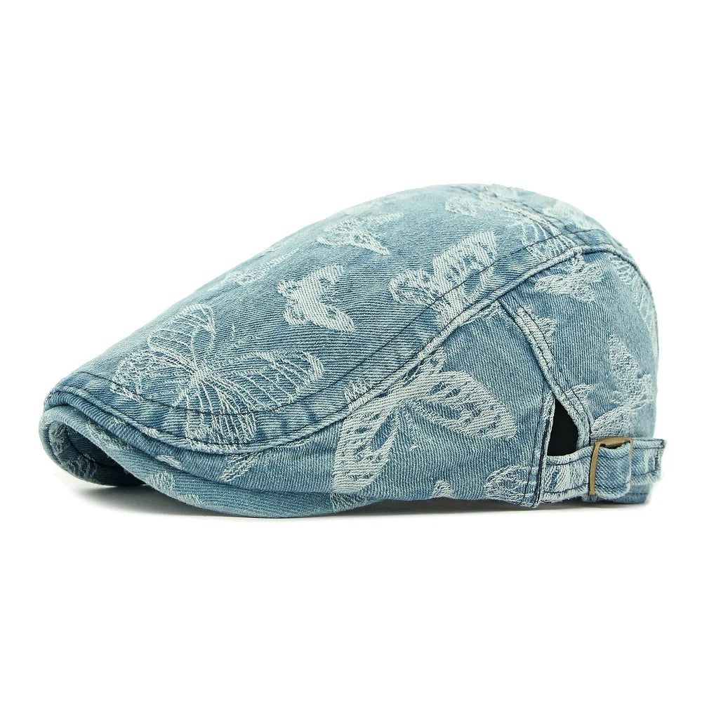 Fashion Washed Denim Beret Vintage Butterfly Cowboy Forward Hat