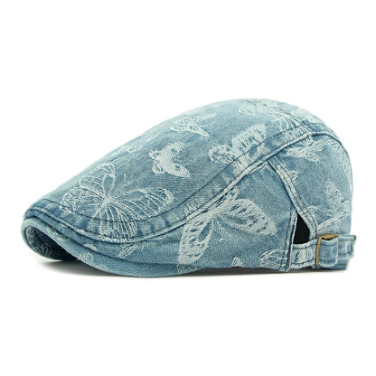 Fashion Washed Denim Beret Vintage Butterfly Cowboy Forward Hat