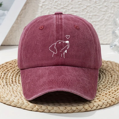 White Line Dog Print Women's Baseball Cap, Versatile for Spring and Summer