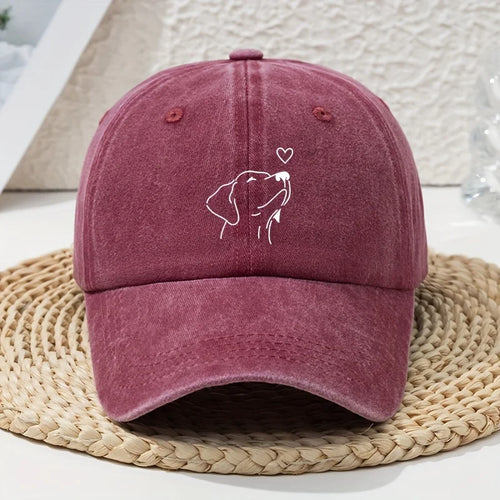 White Line Dog Print Women's Baseball Cap, Versatile for Spring and Summer