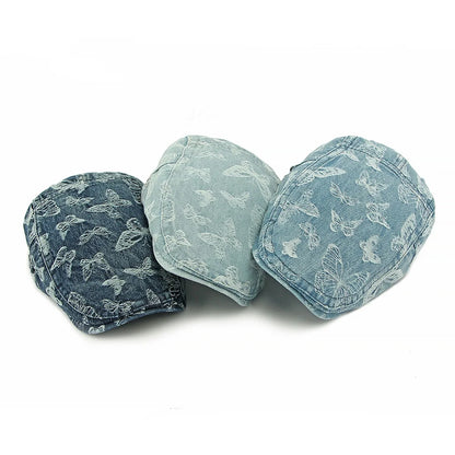 Fashion Washed Denim Beret Vintage Butterfly Cowboy Forward Hat