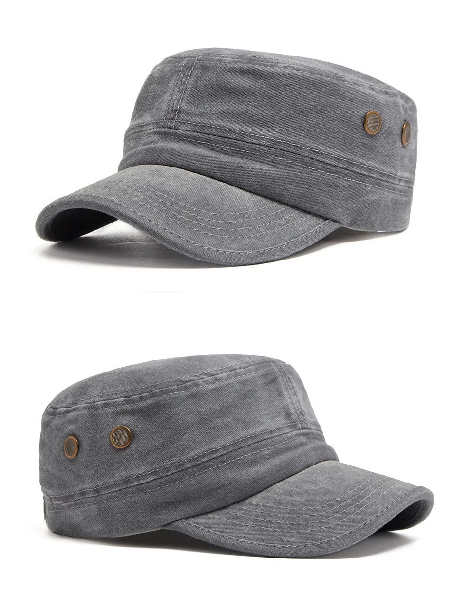 Men Flat Army Hat Washed Cotton Vintage Visor Baseball Cap Hunting Militarily Caps Casual Outdoor