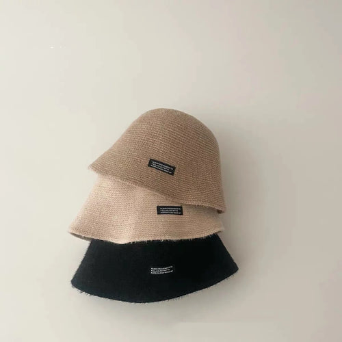 Kids Plush Knit Bucket Hat Autumn Winter Windproof Fisherman Cap