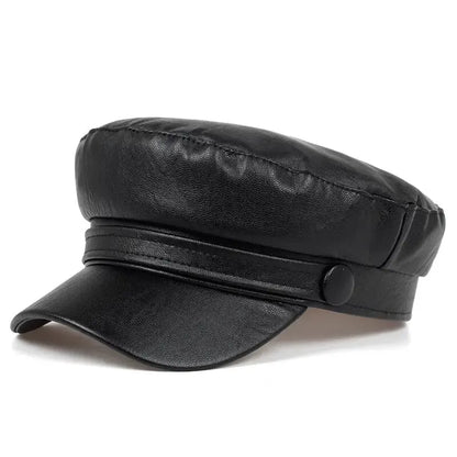 Pu Leather Solid Color Army Cap Spring And Autumn Outdoor Casual Adult