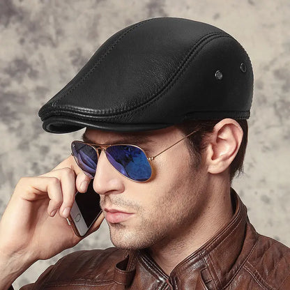 Men's Outdoor Leather Hat Winter Berets Male Warm Ear Protection Cap