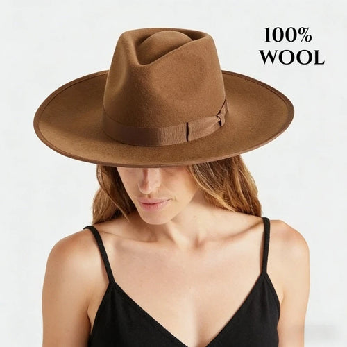 New British 100% Wool Fedoras Hat Women Retro Jazz Top Bow Felt Hat Men