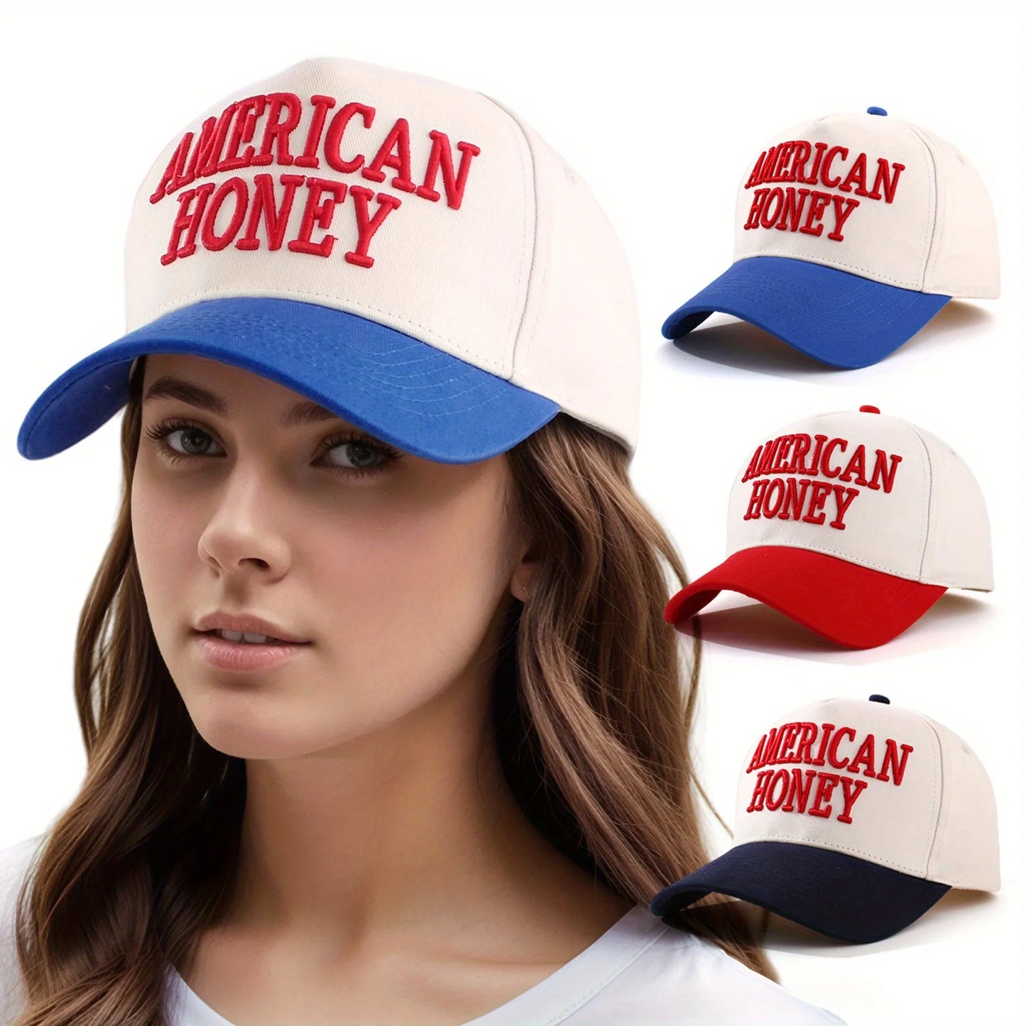 Color Block Baseball Cap Adjustable Sun Hat Casual Curved Brim Trucker Hat