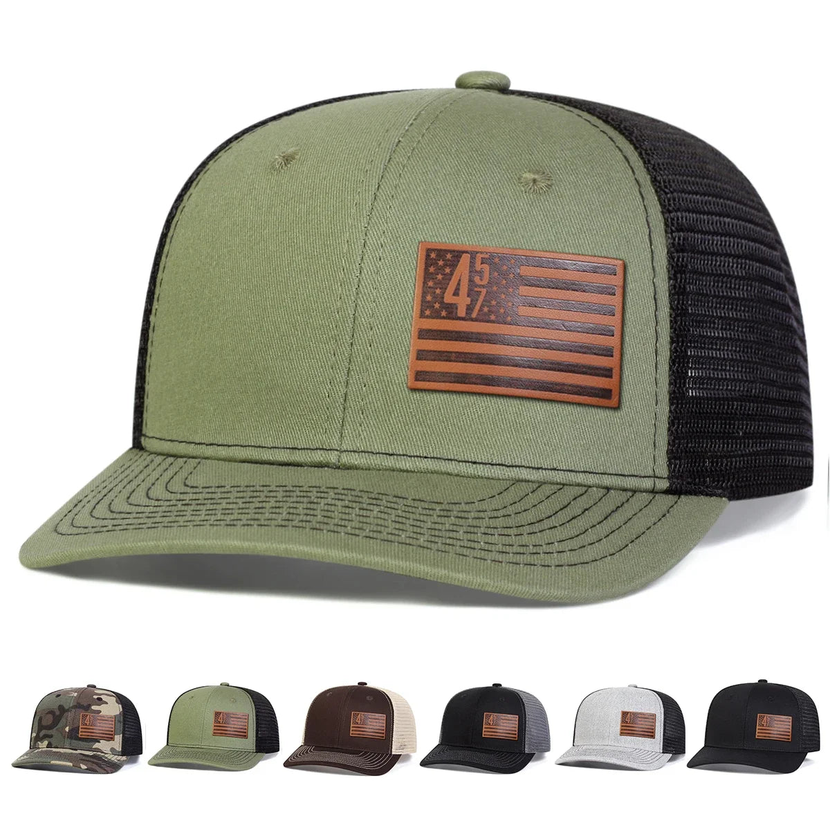 Unisex Brown American Flag 457 Leather Label Baseball Net Caps