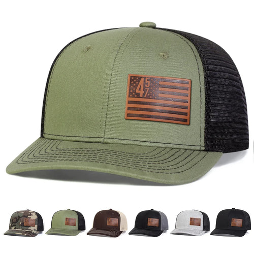 Unisex Brown American Flag 457 Leather Label Baseball Net Caps
