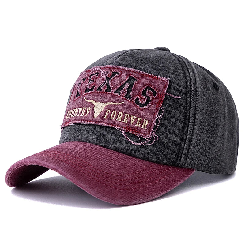 Hot Sale Unisex Washed Cotton Vintage Baseball Cap Texas Letter Embroidery