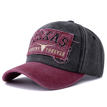 Hot Sale Unisex Washed Cotton Vintage Baseball Cap Texas Letter Embroidery