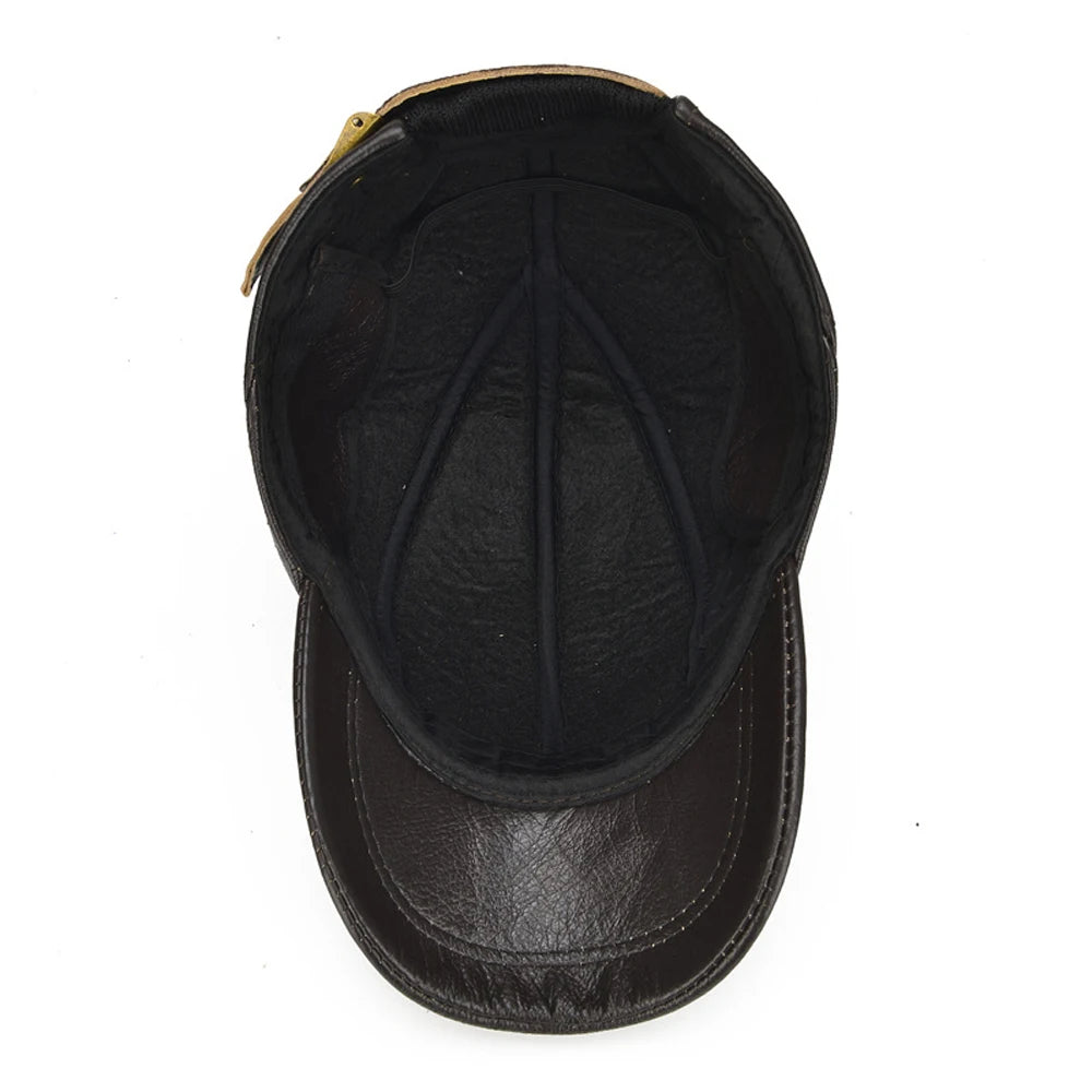 2026 Male Winter Genuine Real Cow Leather Baseball Hats