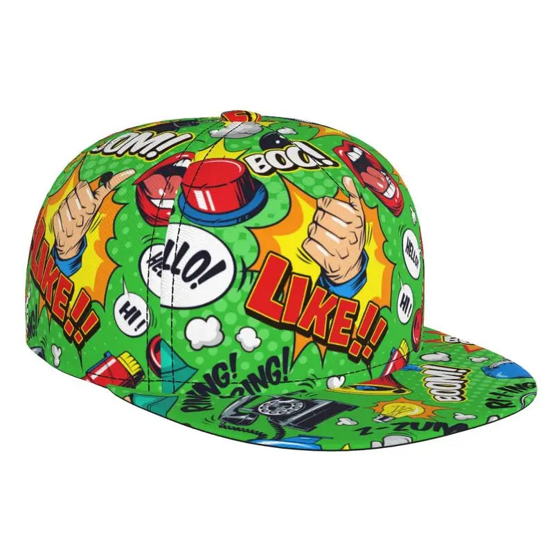 American Pop Art Comic Book Snapback Hat Flat Bill Hat Baseball Caps Adjustable Flat Brim Hip Hop Hats