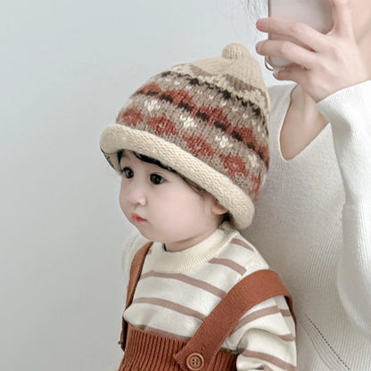 Cute Baby Pointed Rolled Brim Knit Hat Retro Kids Woolen Pullover Cap