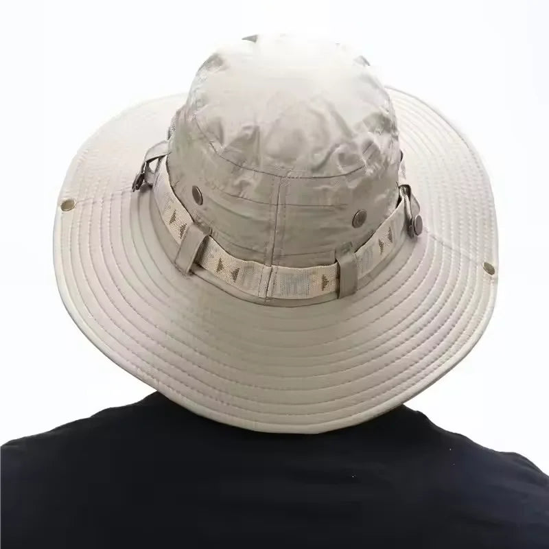 Summer Men Bucket Hat Outdoor UV Protection Wide Brim Panama Safari Hunting Hiking Hat