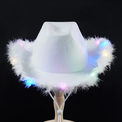 New Felt Party Hats Fashion Cowboy Hat With Colorful Led Light