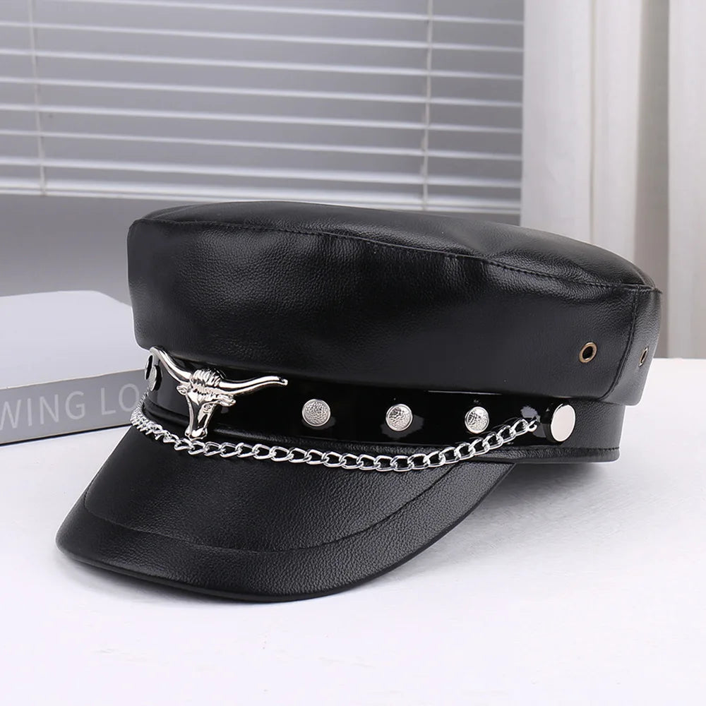 Unisex Rivet Hat Y2K Punk PU Leather Rivets Hat