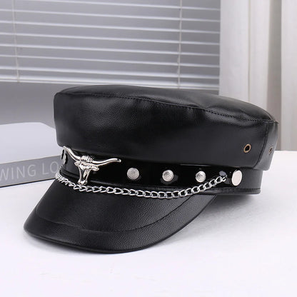 Unisex Rivet Hat Y2K Punk PU Leather Rivets Hat