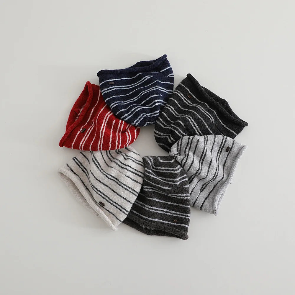 Striped Knitted Beanies Hats Kids Boys Girls Winter Plush Warm Hat Outdoor