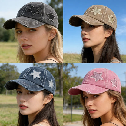 Fashion Women Ponytail Cap Sequins Fitve-Star Hole Design Baseball Cap Female