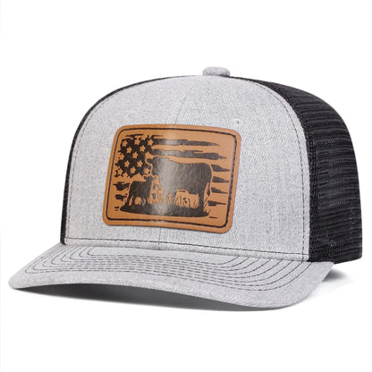 Unisex American Flag Cow Leather Label Baseball Net Caps Spring Summer