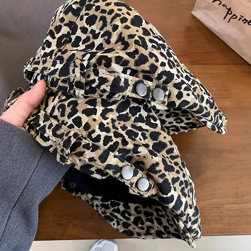 Retro Leopard Print Beret, Denim Print, Male And Female Artist's Hat