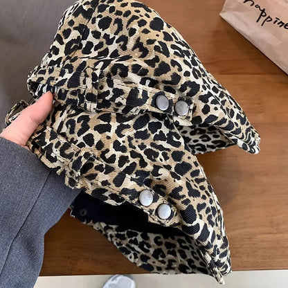 Retro Leopard Print Beret, Denim Print, Male And Female Artist's Hat