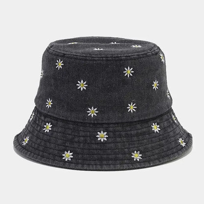 Daisy Embroidered Denim Fisherman Hats