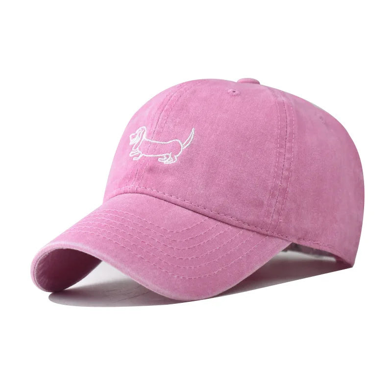 Cotton Washed Dog Embroidered Baseball Cap