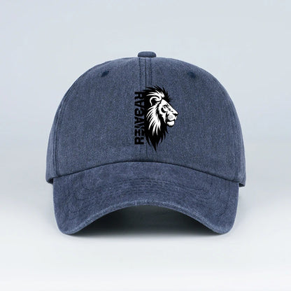 Lion Head RAWR Slogan Printed Washed Baseball Cap Soft Comfortable Lightweight Breathable Adjustable Bold Retro Powerful