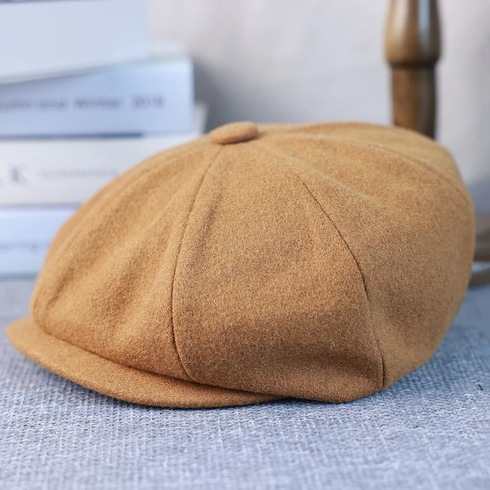 New Wool Newsboy Cap Black Khaki Men Women British Gatsby Retro Hat
